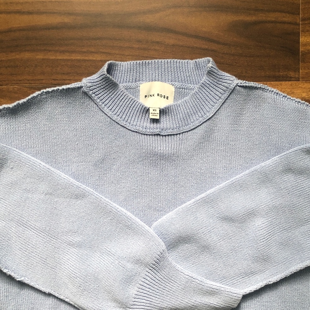 Pink Rose Women's Soft Blue Crew Neck Sweater